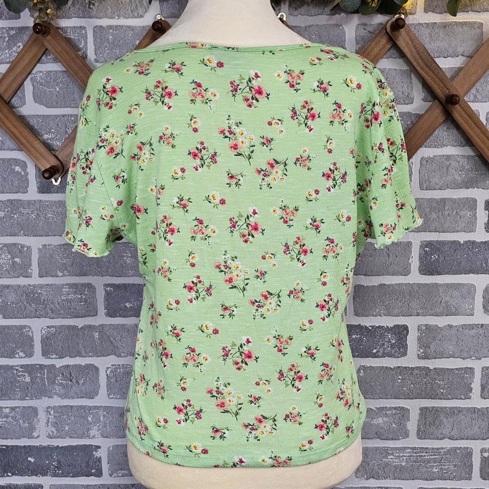 One Step Up Juniors XL Green Floral Tie Front Crop Top Cottagecore Y2K Coquette - Picture 2 of 5